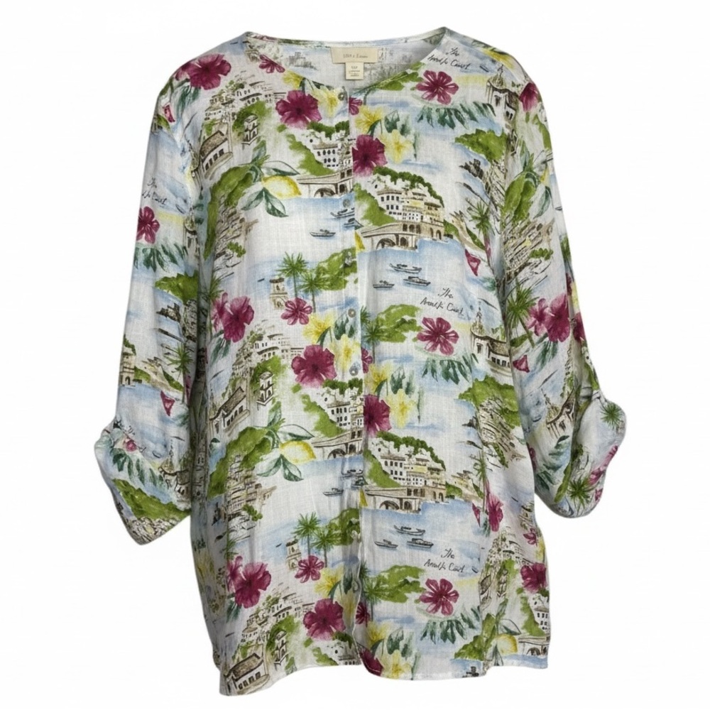 Cynthia Rowley 100% linen Amalfi French Coast Button Down Tunic 3X LIKE NEW